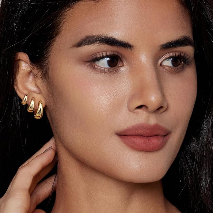 14K Gold Plated Hoop Earrings for Women Triple Huggie Illusion Stud Earring | Double Huggie Hoop Earrings for One Hole | Claw Ear Cuff Earring Jewelry Gift for Women