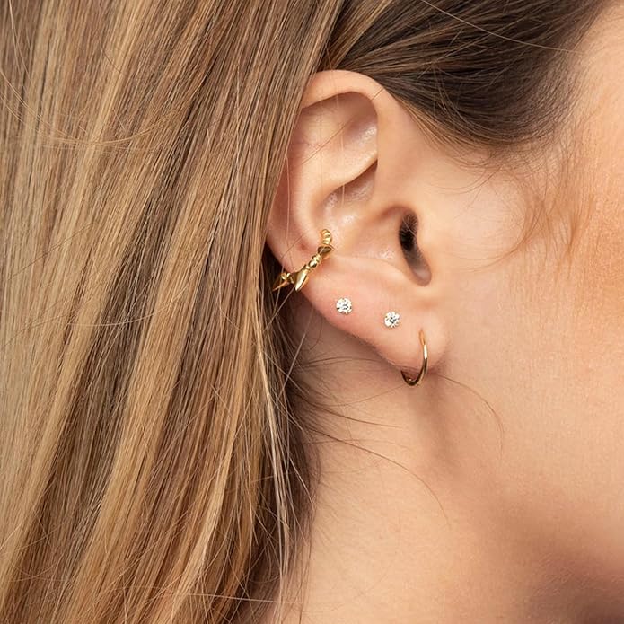 Stud Earrings for Women Hypoallergenic Sterling Silver Post Hoop and Studs Earrings Set for Multiple Piercing Small Ball Cubic Zirconia Earring Studs for Women Trendy Jewelry Gifts（6 Pairs）