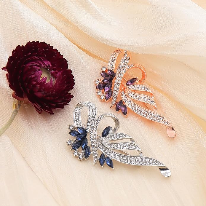 Rhinestone Brooches for Women,Vintage Silver Large Brooch Pins Blue Crystal Dress Brooch Pin Decorative Pins,Fashion Prom Jewelry Accessories