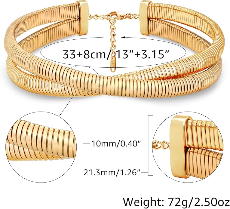 MISS RIGHT Chunky Gold Chain Statement Choker Necklace for Women Trendy, 14K Gold Plated Thick Snake Chain Collar Torque Layered Necklaces Jewelry Gifts
