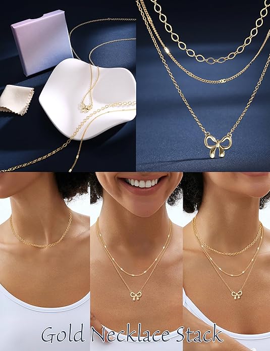 Besteel 3Pcs Dainty Layered Necklaces for Women - Paperclip Choker Necklace Stacks Set Trendy Simple Layering Chain Pendant Jewelry Non Tarnish Gifts
