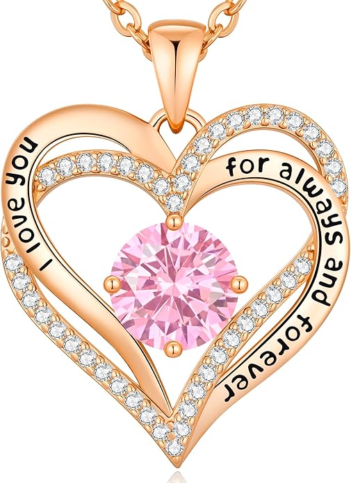 CDE Forever Love Heart Necklaces for Women, Mom, Girlfriend, Wedding Anniversary Birthday Mother Day Christmas Day Gift for Wife Girlfriend Jewelry with Birthstone Pendant