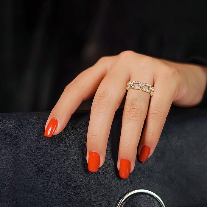 LAVALE Moissanite Wedding Band for Women,Twist Link D Color VVS1 Lab Created Diamond Rings,Half Eternity Stackable Band Ring,S925 Sterling Silver Chain Link Ring