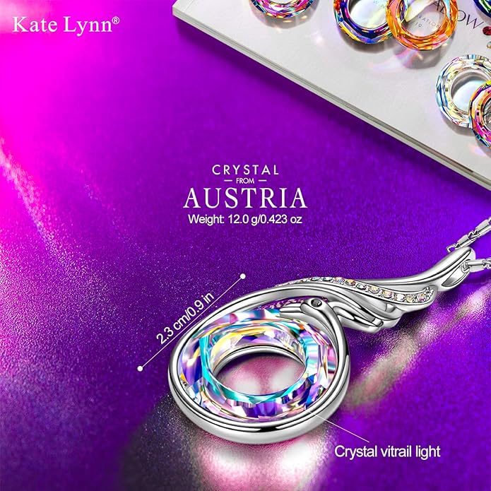 Kate Lynn "Rise From the Ashes Phoenix Necklace Made with Crystals from Austria, 18"+2" Necklace, Packaged with Jewelry Box, Birthday Gift for Women, Symbol of Luck and Renewal