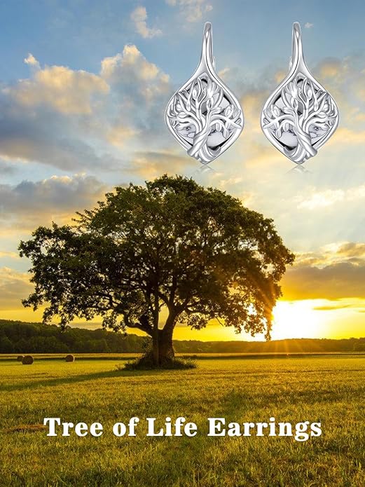 WINNICACA Leverback Earrings for Wonen 925 Sterling Silver Tree of Life Earrings Dangle Drop Turquoise Moonstone Moss Agate Heart Jewelry Gifts for Women Anniversary Birthday Christmas