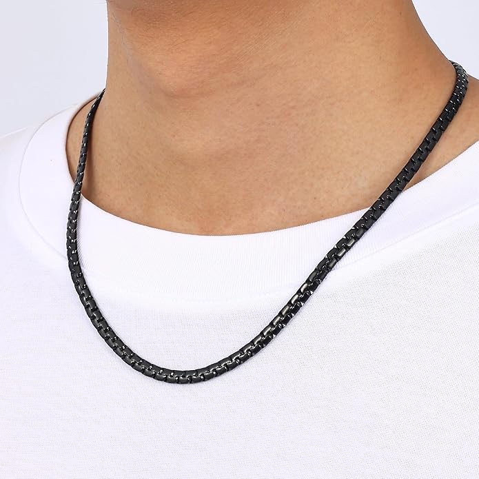 Fiusem Flat Box Chains for Men, 14k Gold Plated Stainless Steel Chain Necklace, 2.5/3/4/4.5/5mm Necklaces for Men and Women 16-28 Inch