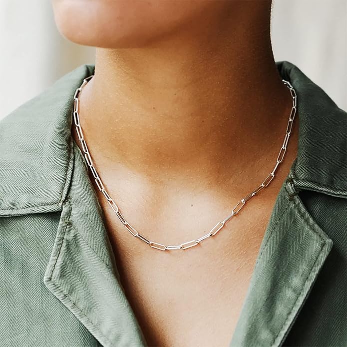OCHCOH 925 Sterling Silver Clasp 2.5/3/4/5mm Paperclip Chain for Women Silver Chain Necklace 16, 18, 20, 22, 24, 26, 30 Inches