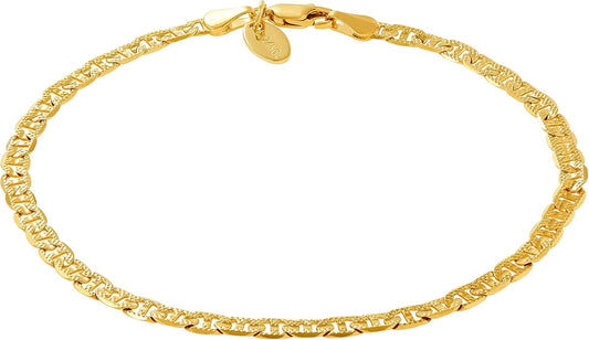 LIFETIME JEWELRY Womens Gold Anklet 4mm Mariner Link Chain Ankle Bracelet 24k Gold Plated