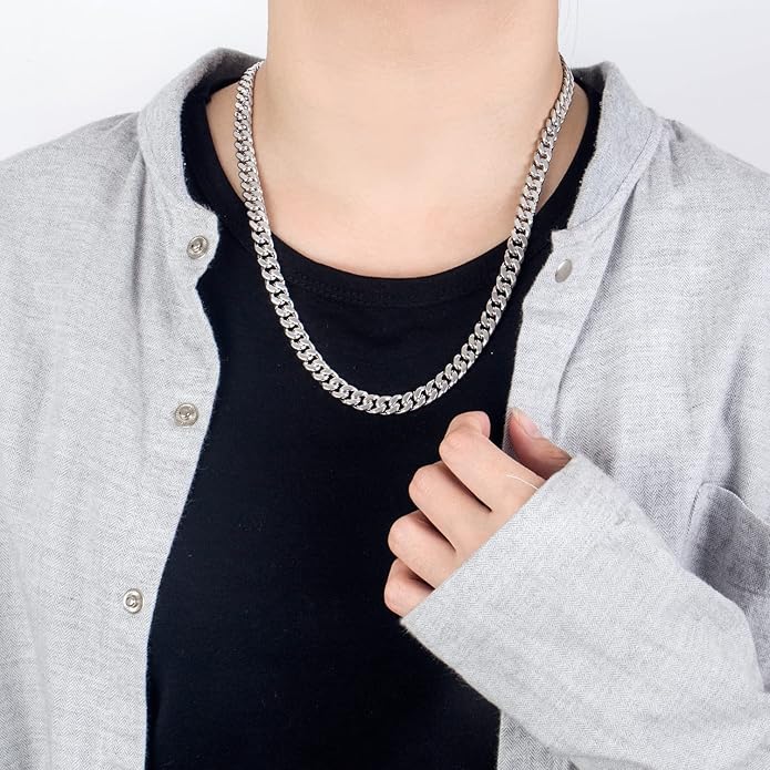 Dankadi Fashion 925 Sterling Silver Solid Miami Cuban Link Chain Necklace 8MM & 12MM- Curb Cuban Thick Big Link Choker For Men 20 "22" 24 "26" 28" Fine Jewelry