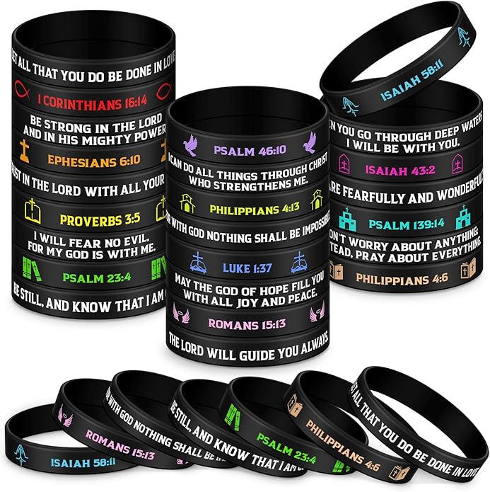 Ecation Bible Verses Bracelets Bulk Scripture Silicone Wristbands Inspirational Motivational Quote Rubber Wristbands Christian Bracelets for Easter Carnival Party Favors