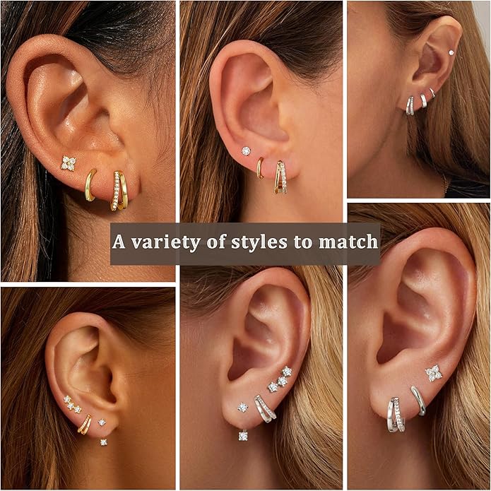DORANA Valentines Day Gift 3 Pairs 925 Sterling Silver Earrings for Women Girls Non Tarnish Small Hypoallergenic Huggie Hoops Cartilage Stack Earring Sets for Multiple Piercing