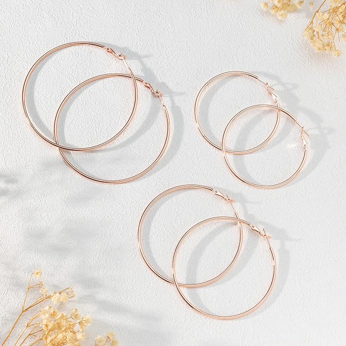 Big Gold Hoop Earrings for Women Hypoallergenic 925 Sterling Silver Post Thin Loop 14K Gold Plated Hoop Earrings Set for Women, 3 Pairs