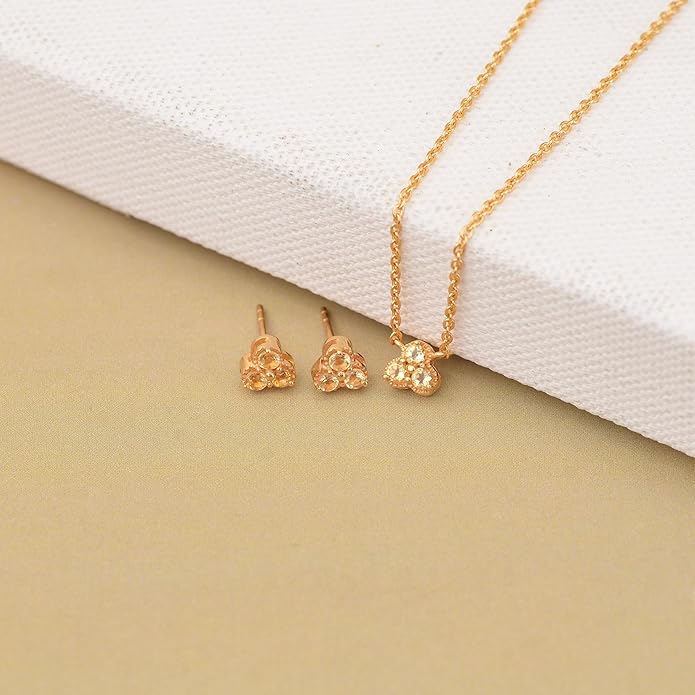 DEVSHINE 925 Sterling Silver Cluster Pendant & Earring Set with 2.5mm Round Natural Gemstones – Dainty Floral Design, Chain Included – Citrine, Rhodolite Garnet, Amethyst, Red Garnet & Sky Blue Topaz, 14K Gold & Rhodium Plating – Gift for Women