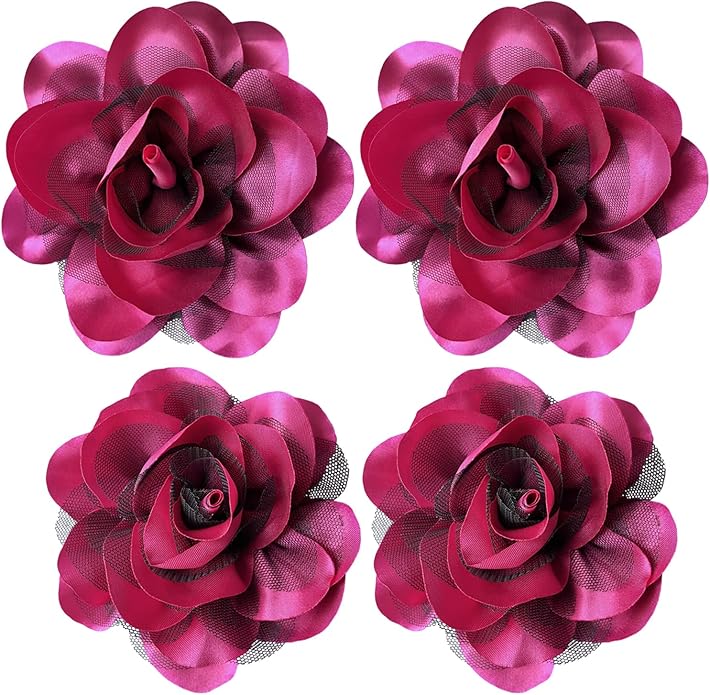 Women's Brooches 4pcs Rose Flower Hair Clip Flamenco Dancer Pin up Mexican Hair Flowers Clips Hairpin Brooch Tea Party Hats Headpieces