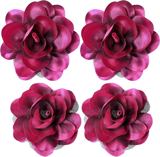 Women's Brooches 4pcs Rose Flower Hair Clip Flamenco Dancer Pin up Mexican Hair Flowers Clips Hairpin Brooch Tea Party Hats Headpieces