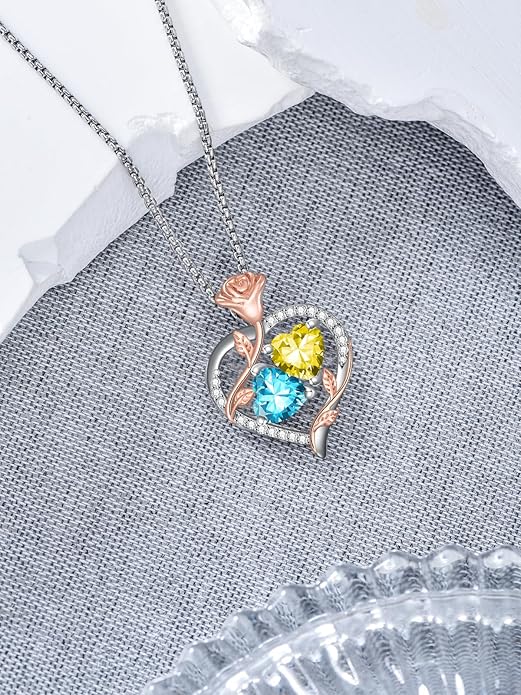 Christmas Gifts for Women Rose Heart Birthstone Pendant Necklace I Love You Forever Jewelry Valentine Mothers Day Birthday Gifts for Women Her Wife Girlfriend