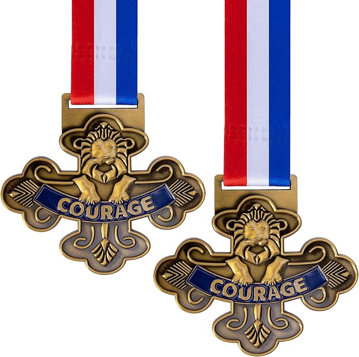 codree 2 Pcs Lion Courage Medal Pin Badge, Halloween Lion Badge Courage Spirit Medals, Courage Award Medals Prize Gift with Neck Ribbons for Women Men Costume Accessory