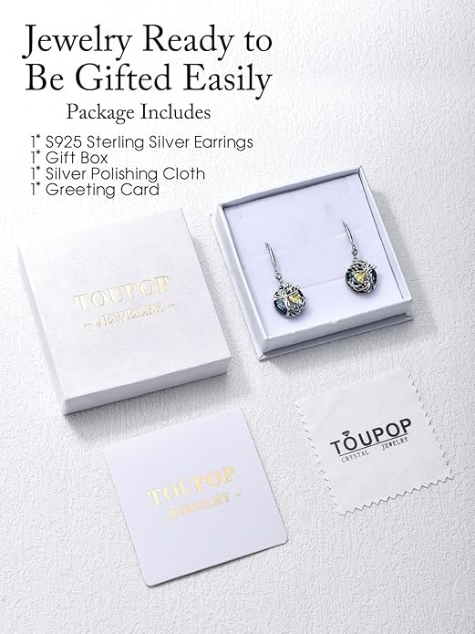 TOUPOP Tree of Life Birthstone Earrings for Women 925 Sterling Silver Family Tree Dangle Earrings Austrian Crystal Jewelry Birthday Christmas Gifts for Her Girlfriend Wife Mom