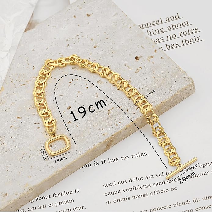 SOFYBJA 18k Gold Plated Personalized Chunky Cuban Oval Link Chain Bracelets for Men Toggle Rope Bracelet Jewelry for Women