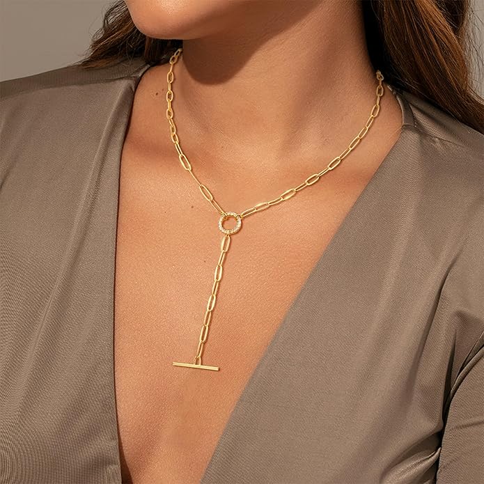Lariat Long Necklace for Women Trendy Layered Y Necklace Dainty Pendant Drop Dangle Necklace Y-Shaped Necklace Simple CZ Necklace for Women Jewelry