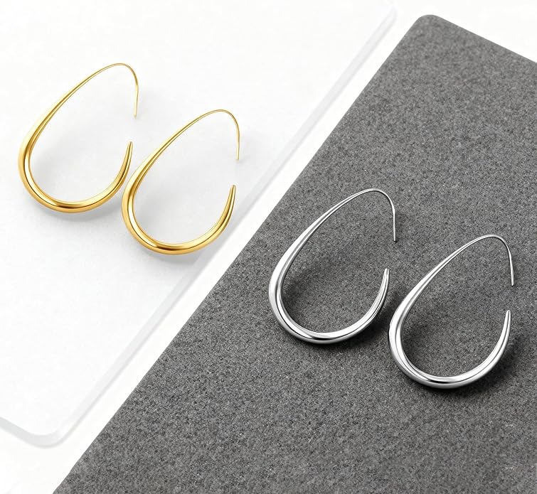 18k Gold Hoop Earrings - Hypoallergenic Silver Earrings for Women - Lightweight Hoop Jewelry 2 Pairs