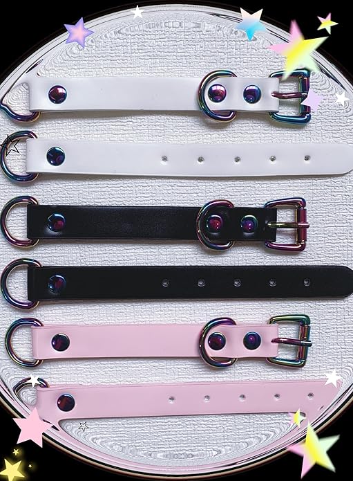 Handmade Black Heart Choker Collar For Women, Punk Gothic O-ring Slip Chain Necklace with Adjustable Vegan Leather Buckle