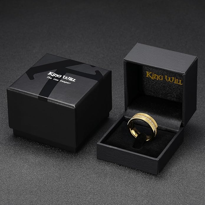 King Will Mens Tungsten Wedding Band with Cubic Zircon Inlay 7mm/8mm Flat Cut Comfort Fit Engagement Rings