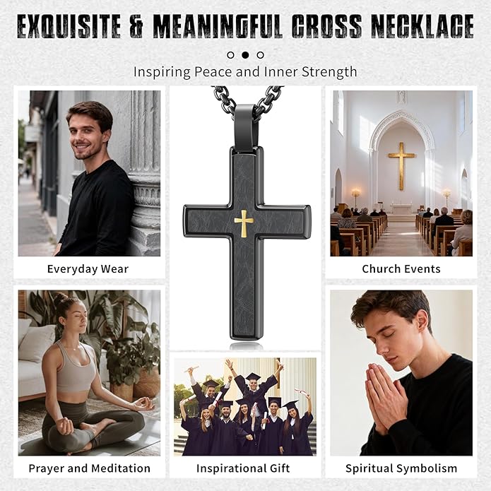 OOTDSE Cross Necklace for Men and Women 304L Stainless Steel Durable Snag-Free Box Chain Christian Jewelry Gift for Dad/Wife/Husband/Son/Loves/Friends on Easter/Birthday/Father's Day