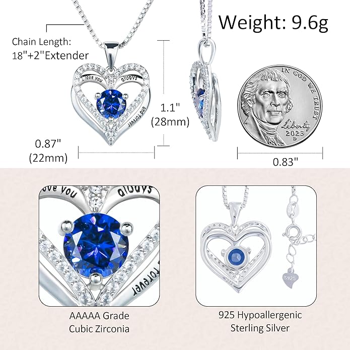 Kuschelkatze Entwined Souls Necklace - Sterling Silver Double Heart Pendant | Engraved 'I Love You Always and Forever' | Gift for Couples, Anniversary, Wedding