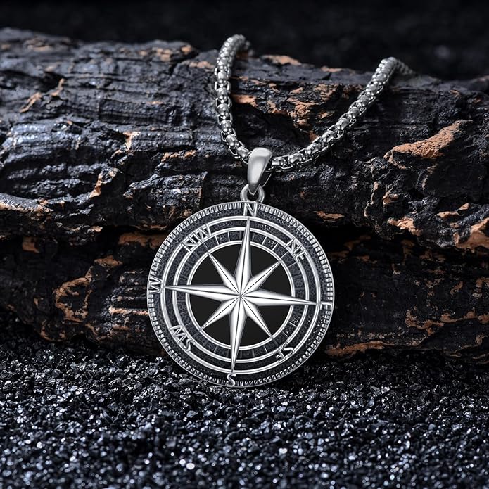 StoryEtain Compass Necklace for Women Men 925 Sterling Silver Travel Pendant Inspirational Graduation Jewelry Gift
