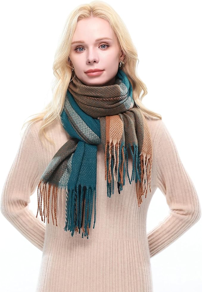 RIIQIICHY Plaid Scarf for Women Fall Winter Pashmina Scarves Wraps for Cold Weather Warm Large