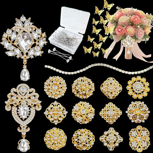 Yhsheen Rhinestone Brooches Crystal Brooch Pins, Pearl Crystal Wedding Bouquet kit Set