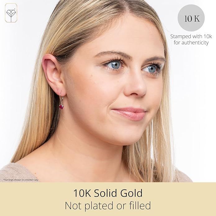 Solid 10K Gold Cushion Cut Dangle Gemstone Earrings for Women | 6mm Gemstone Birthstone Earrings | Checkerboard 10 Karat Gold Dangle Drop Leverback Earring for Women by MAX + STONE
