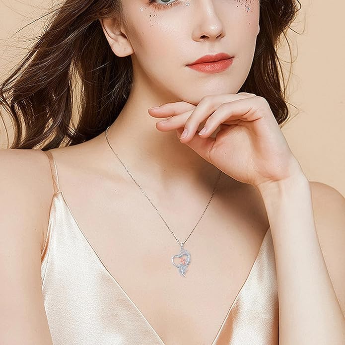 Tulip Sunflower Rose Lily of the Valley Sterling Silver Flower Heart Pendant Necklace Gifts for Women Mother Flower Lover