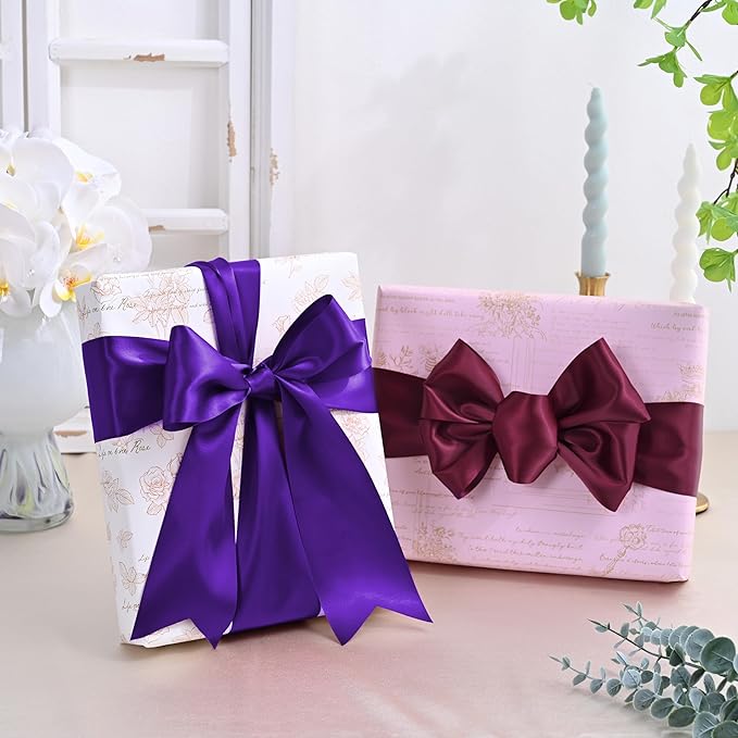 LEEQE Purple Satin Ribbon 3 inch X 15 Yards Polyester Ribbon for Gift Wrapping Very Suitable for Weddings Party Hair Bow Invitation Decorations and More