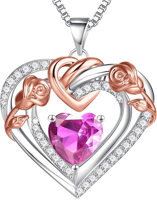 JKK Christmas Gifts Birthstone Silver Necklace for Women - S925 Sterling Silver 12 Month Birthstone Necklaces Mothers Day Birthday Christmas Gifts for Women Wife Mom