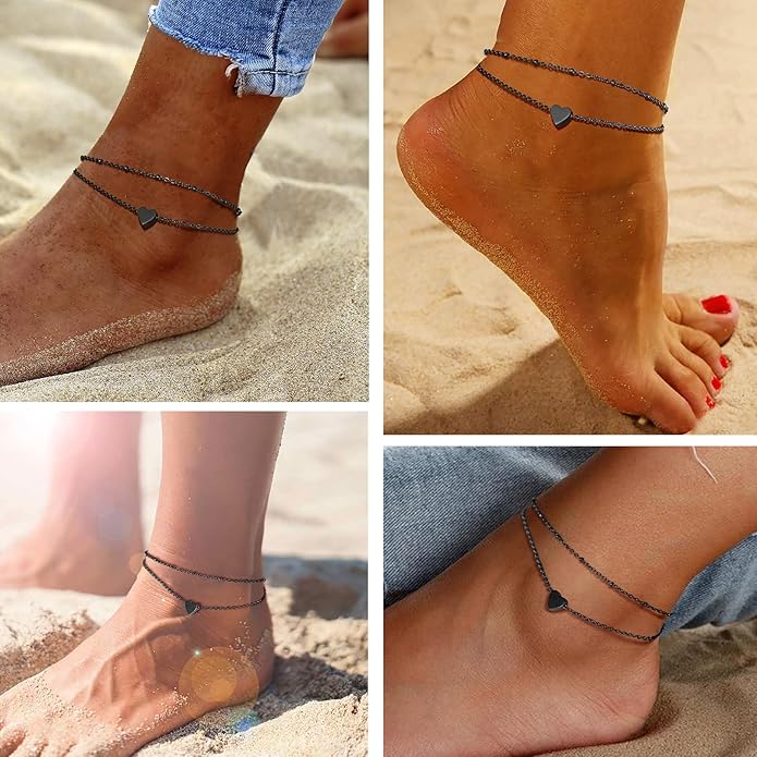 PROSTEEL Stainless Steel Chain Anklets for Women, Silver/Gold Tone, Ankle Bracelets Hypoallergenic, 8-10.5 Inch Adjustable, Come with Box