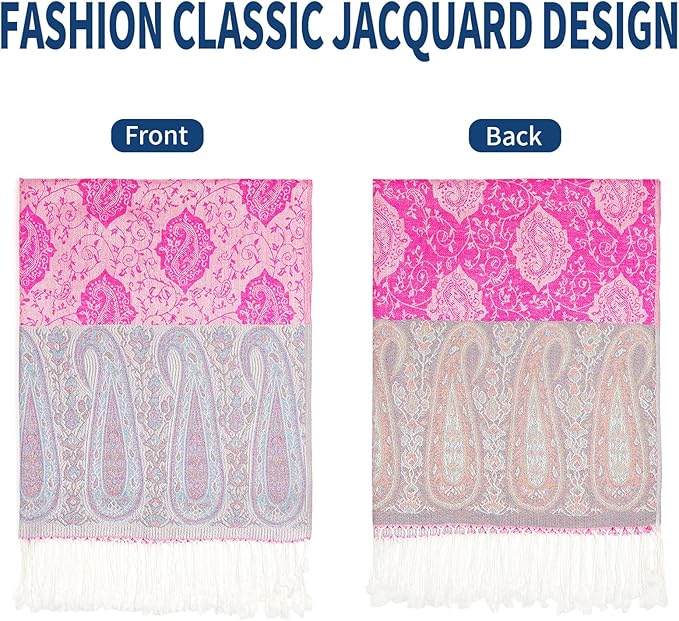 QIUTIMIY Paisley Pashmina Shawl Wrap Women Reversible Vintage Jacquard Pashmina Rave Scarf with Fringe for Evening, Wedding