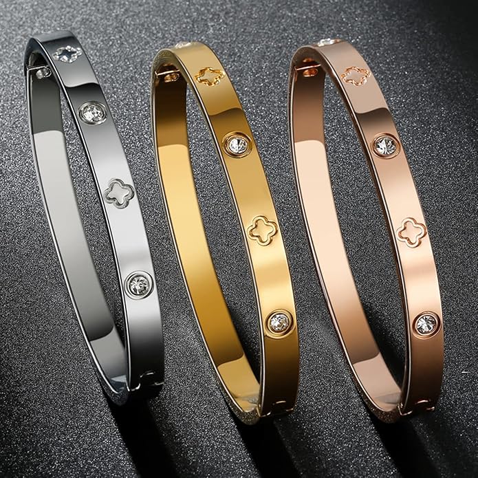 18K Gold-plated Bracelets for Women Friendship Love Bangle Bracelets Stainless Steel Bracelet Jewelry Birthday Gifts for Women Stocking Stuffers