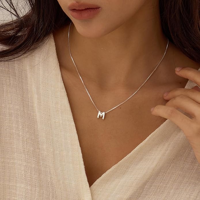 Bubble Gold Letter Necklace for Women, 14k Gold Plated Balloon Initial Necklace, Dainty Gold Necklace for Women, Personalized Bubble Pendant Name Necklace, Fashion Accessories Trendy Jewelry