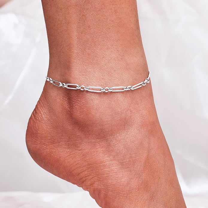 CHIC & ARTSY 925 Sterling Silver Ankle Bracelet Multilayer Anklets for Women Satellite, Star, Cross, Circle, Butterfly, Teardrop, Oval Disk Layered Anklet Beach Jewelry