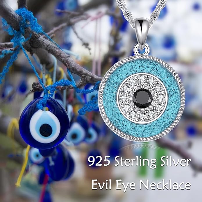 ONEFINITY Evil Eye Necklace Sterling Silver Turquoise Protection Pendant Necklace Good Luck Vintage Evil Eye Pendant Jewelry Gifts for Women