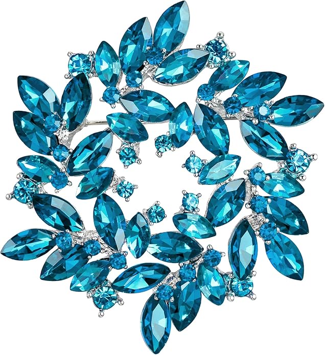 BriLove Austrian Crystal Rhinestone Elegant Flower Marquise Wreath Brooches for Women