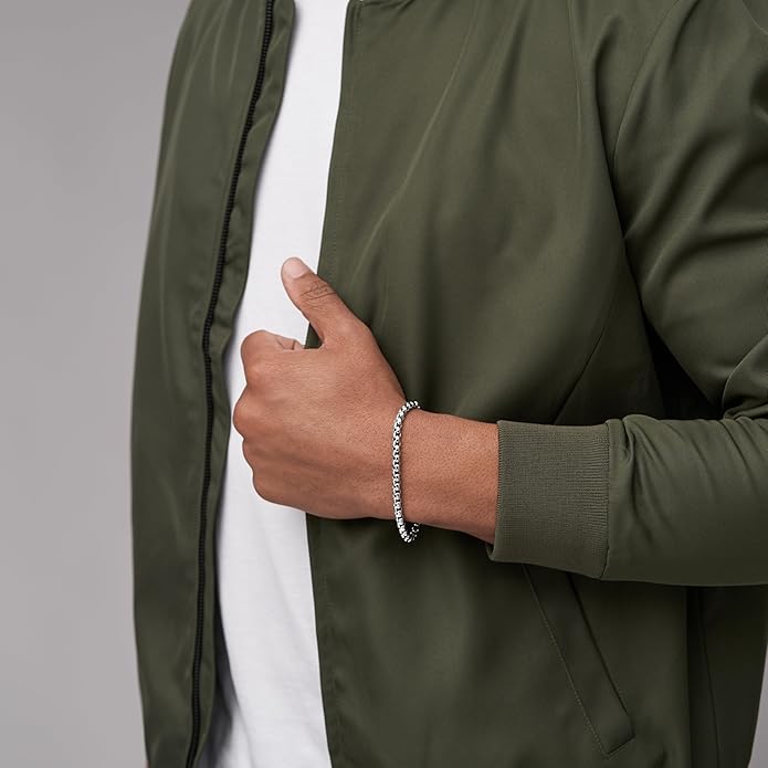 Fossil Men's Plated Stainless Steel Engravable Personalized Gift ID, Chain or Cuff Bracelet for Men
