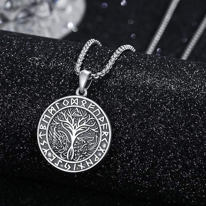 YueYuan Viking Necklace for Men 925 Sterling Silver Rune Amulet Pendant Nordic Necklace Viking Jewelry Gift for Father Husband Son