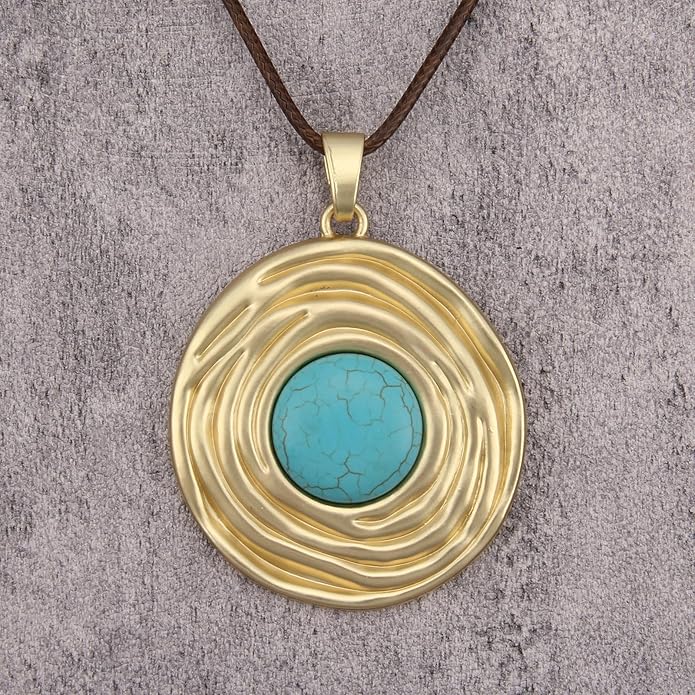 Boho Necklaces for Women Chunky Circle Necklace Layered Boho Circle Leather Choker Necklace Long Vintage Necklaces Bohemian Jewlery Gifts