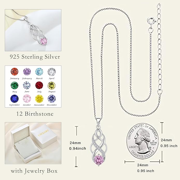 Infinity Celtic Knot Necklace 925 Sterling Silver Irish Pendant Birthstone Jewelry for Women