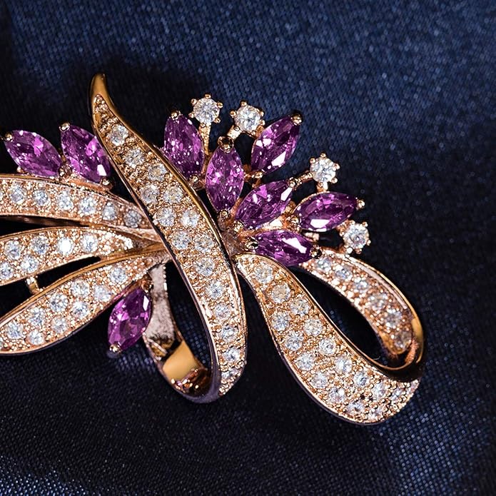 Merdia Created Crystal Brooch Fancy Vintage Style Flower Brooch Pin for Women, girls, ladies with Blue/Purple Created Crystal | Vintage Fashion | Brooches and Pins for Women | Ladies Jewelry