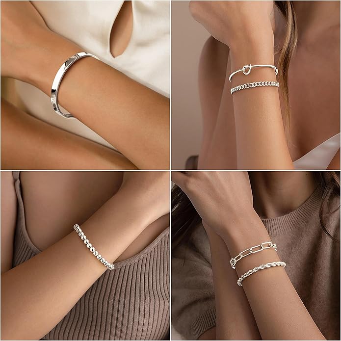 Gold Bracelets for Women Non Tarnish, 14K Gold Plated Chunky Cuff Bracelet Gold Bangles Bracelet for Women Trendy Tie Knot Cuban Rope Paperclip Beaded Bracelet Stack Jewelry Gifts