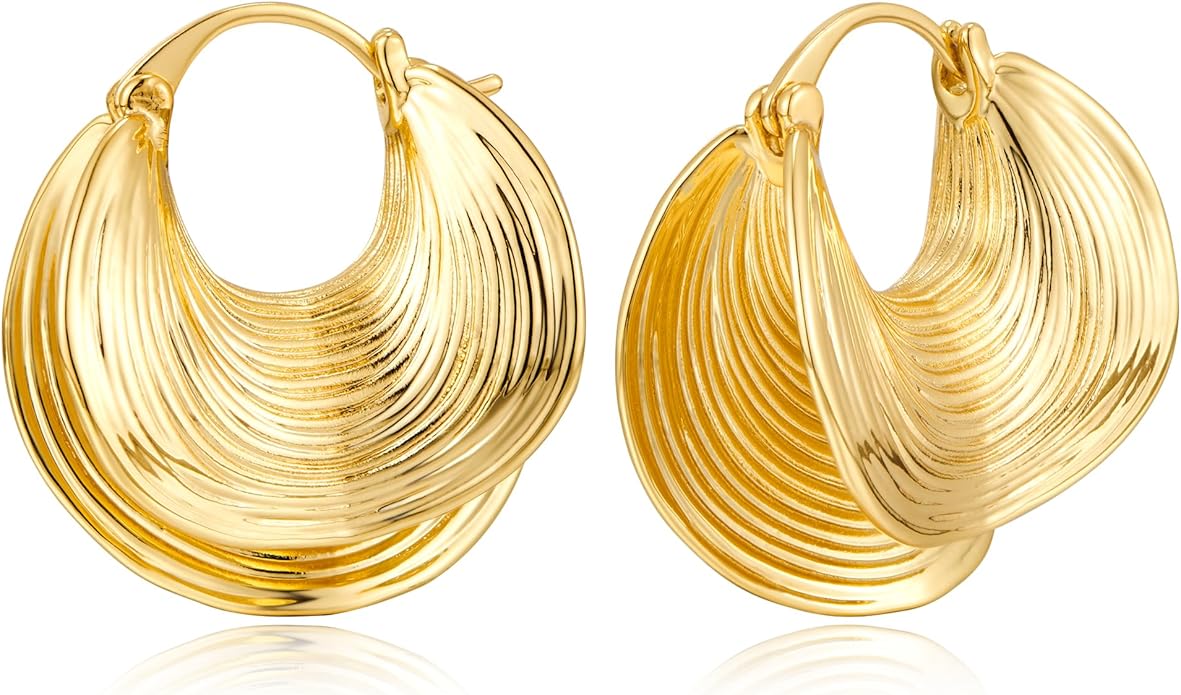 YUJIE Gold Plated Hoop Earrings for Women Brass Earring Chunky Statement Jewelry